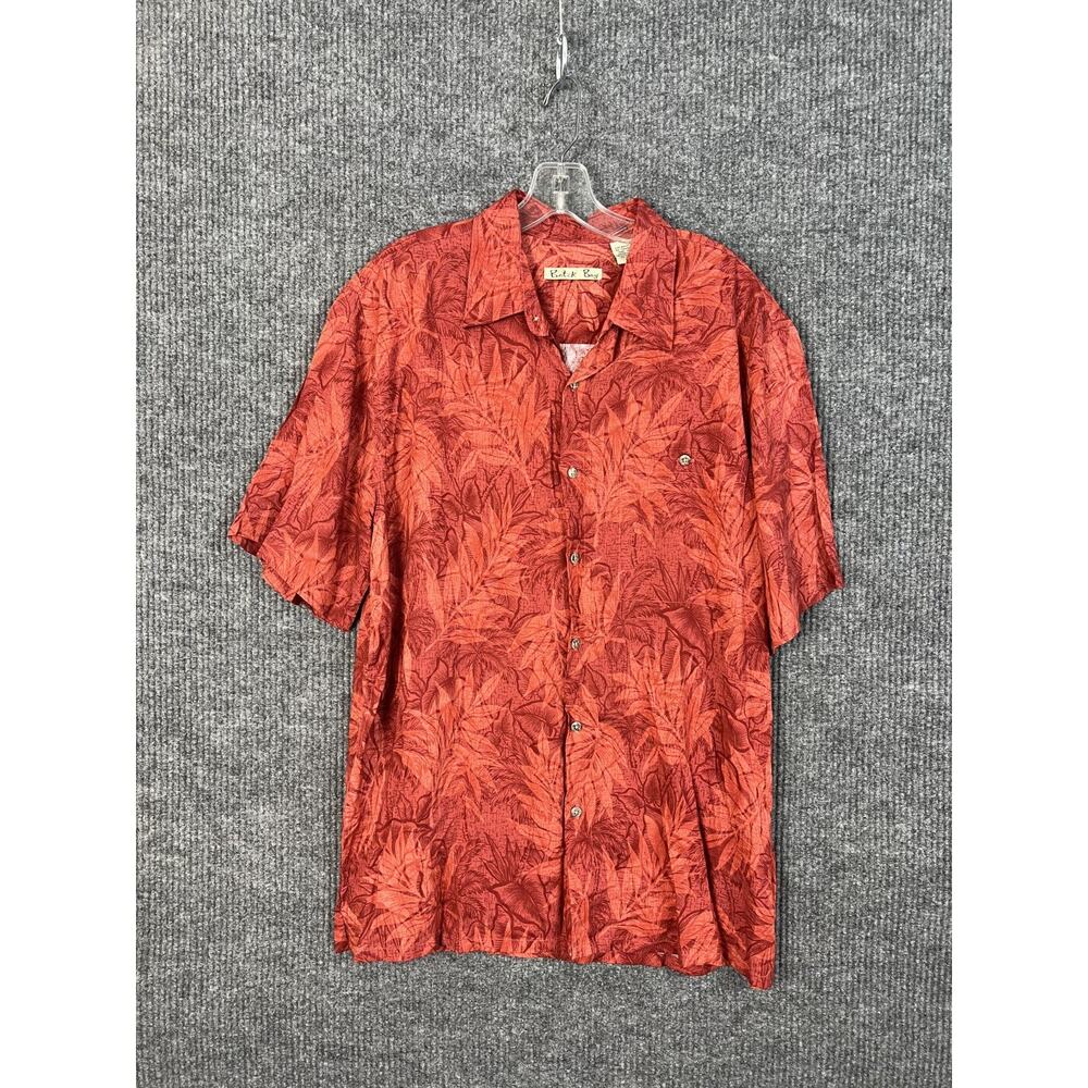 Batik Bay Shirt Mens Large Red Hawaiian Button Up Short Sleeve Tropical Rayon